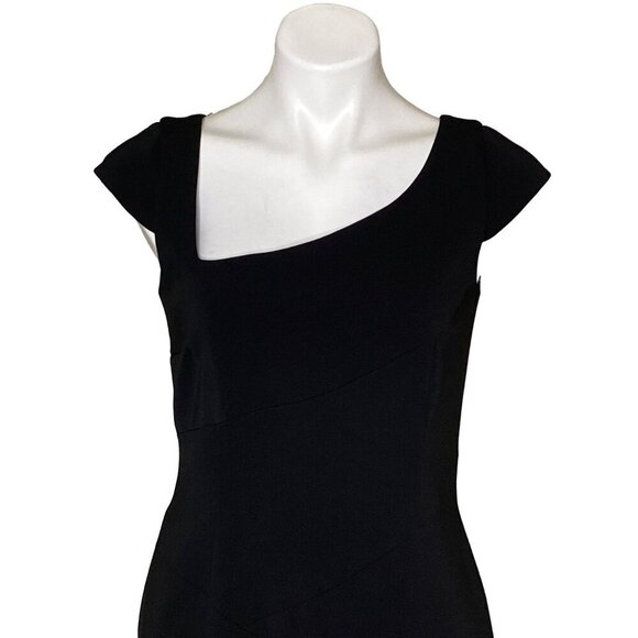 Jay Godfrey Black Cocktail Dress, Asymmetrical Neck Cap Sleeves Women's Size 8 - Picture 2 of 9